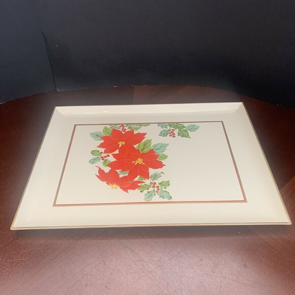 Otagiri Lacquerware Christmas Trays Set of 2  Japan Gold Trim MCM 14” X 10” - Picture 4 of 8